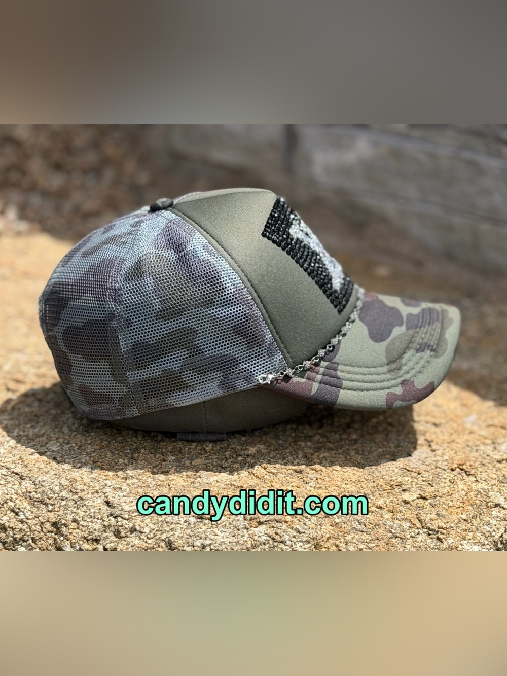 New Handmade Camo  Couture Logo Bling Trucker Hat - Picture 7 of 10